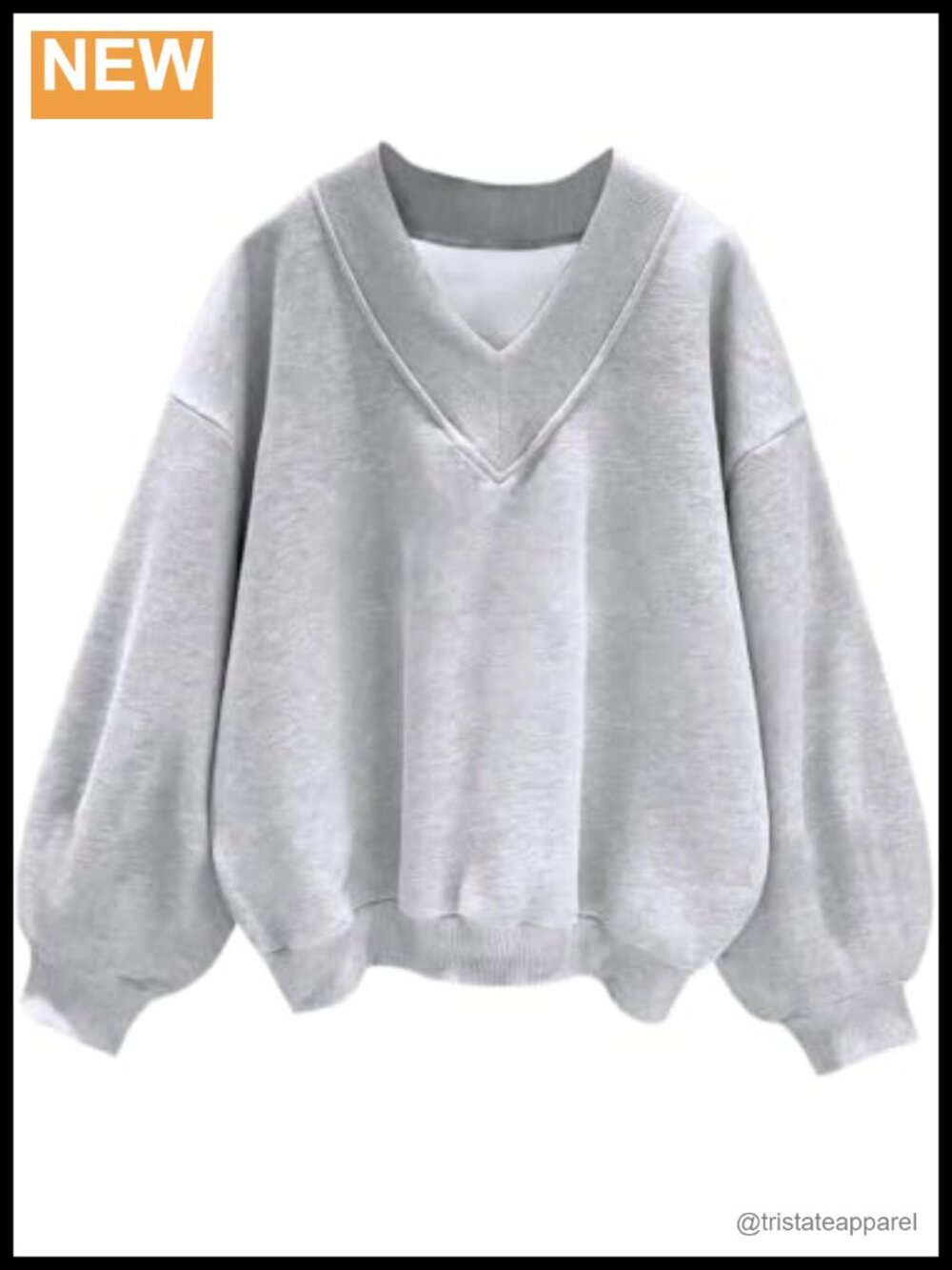 Oversized V-Neck Long Sleeve Cotton Blend Fleece Sweatshirt Pullover